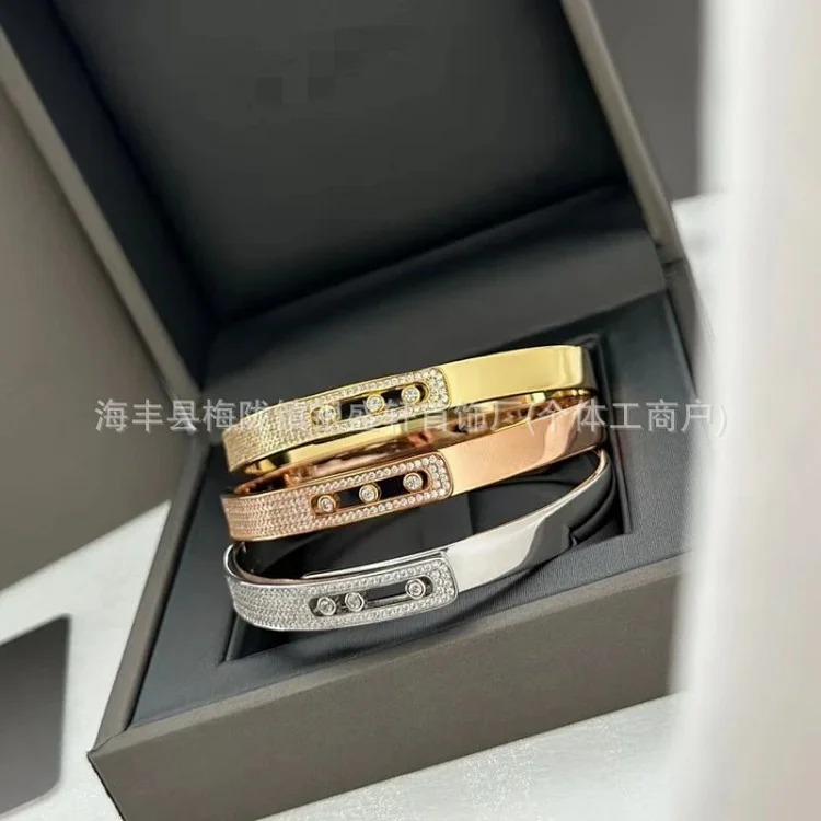 Seiko V Gold Messica Full Diamond Bracelet Sliding Three Diamond Titanium Steel Bracelet Women's Light Luxury Versatile Factory Direct Sales