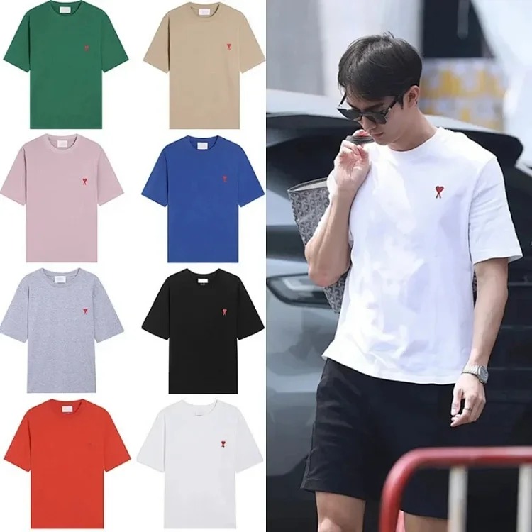 AMI Paris short-sleeved T-shirts for men and women, round neck, loose fit for couples