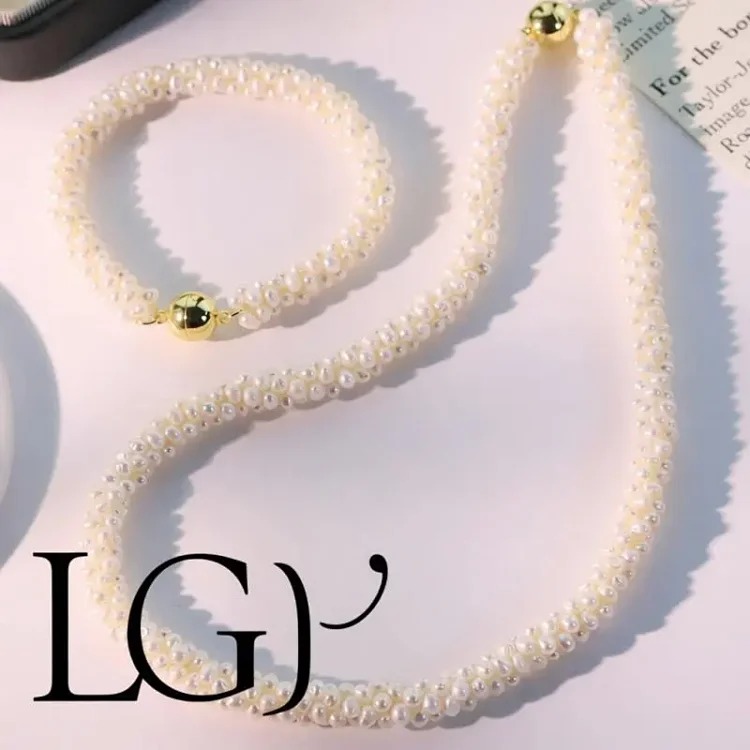 "Memory Beam" Caterpillar freshwater pearl necklace hand-woven high-end atmospheric clavicle chain bracelet set