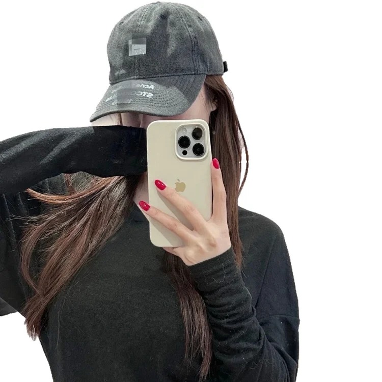 AC smiling cartoon hot stamped soft-top baseball hat for women in spring and summer with holes and worn gradient color peaked cap for men