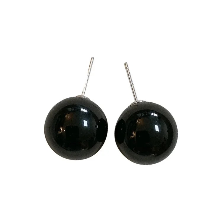 Xiaohongshu’s best-selling black onyx earrings, all-over 925 silver, simple, sweet and cool ball black earrings, the same style as the internet celebrity