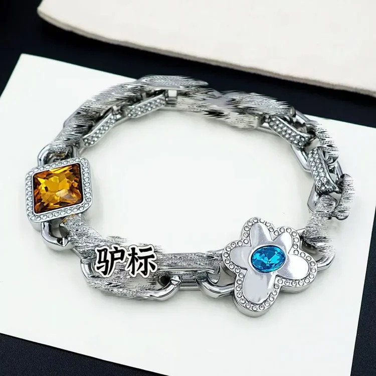 New Bamboo Bracelet Retro Five-Flower Crystal Cuban Hip-Hop Internet Celebrity Cross-border Hot Style Factory Direct Selling Hand Jewelry
