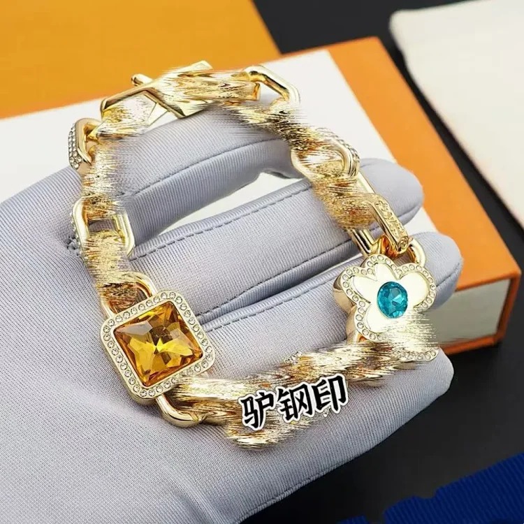 New Bamboo Bracelet Retro Five-Flower Crystal Cuban Hip-Hop Internet Celebrity Cross-border Hot Style Factory Direct Selling Hand Jewelry