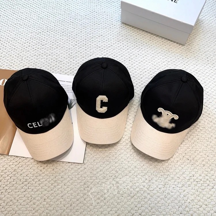 Chanel CE Home British style color block two-color peaked cap embroidered retro style versatile daily baseball cap letter duck tongue