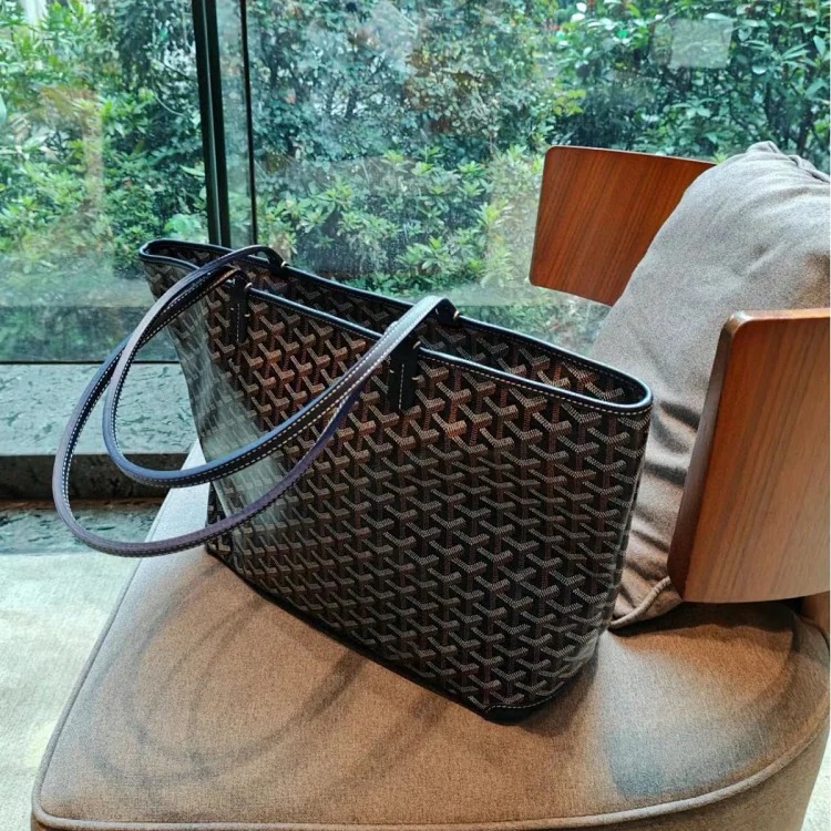 Goyard dog tooth zipper calfskin pebbled single-sided shopping bag hand tote bag