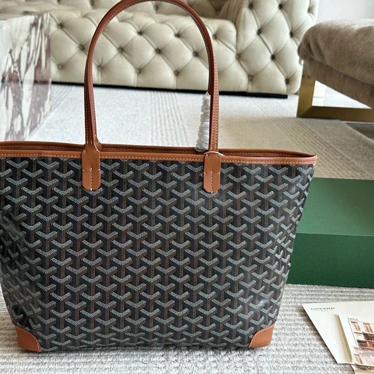 Goyard dog tooth zipper calfskin pebbled single-sided shopping bag hand tote bag image 3