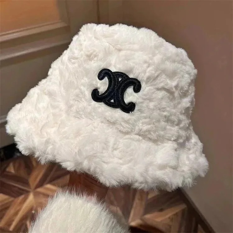 Celine Arc de Triomphe furry fisherman's hat lamb velvet autumn and winter plush hat women's warm and windproof three-dimensional embroidered basin hat-1520