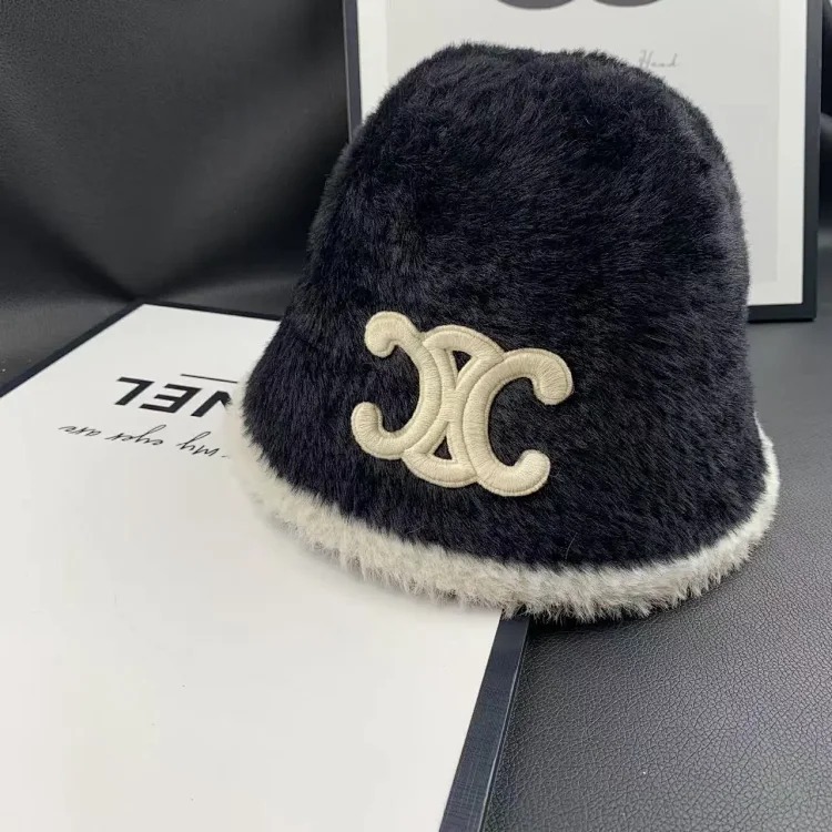 Celine Arc de Triomphe furry fisherman's hat lamb velvet autumn and winter plush hat women's warm and windproof three-dimensional embroidered basin hat-1520