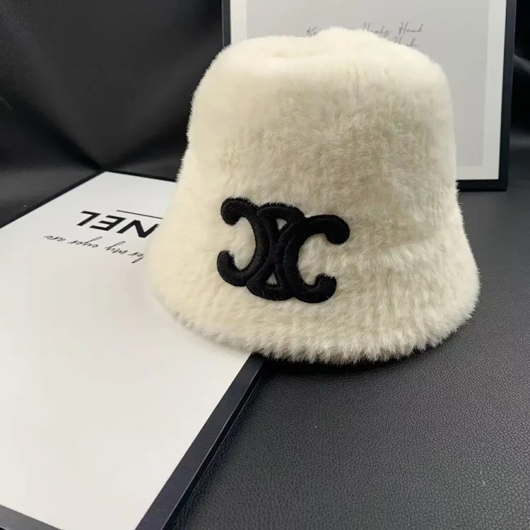 Celine Arc de Triomphe furry fisherman's hat lamb velvet autumn and winter plush hat women's warm and windproof three-dimensional embroidered basin hat-1520
