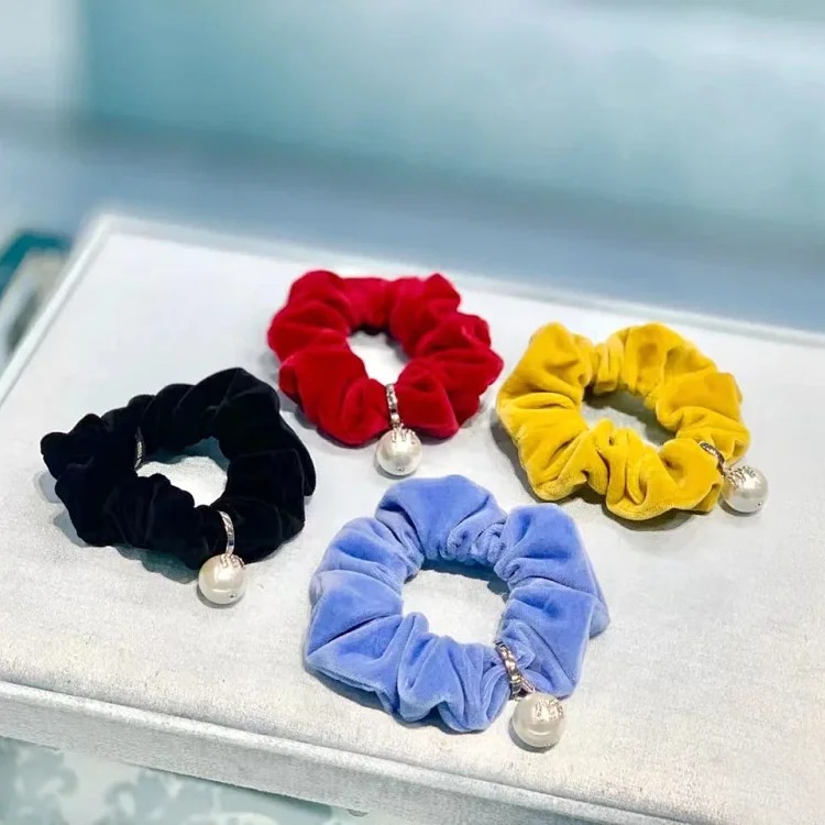 French style Miss Miao hanging pearl black velvet hair ring light luxury sweet cool style large intestine hair ring internet celebrity style small fragrance hair accessory