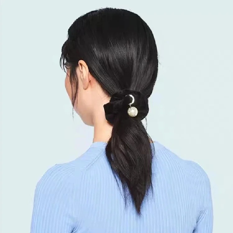 French style Miss Miao hanging pearl black velvet hair ring light luxury sweet cool style large intestine hair ring internet celebrity style small fragrance hair accessory