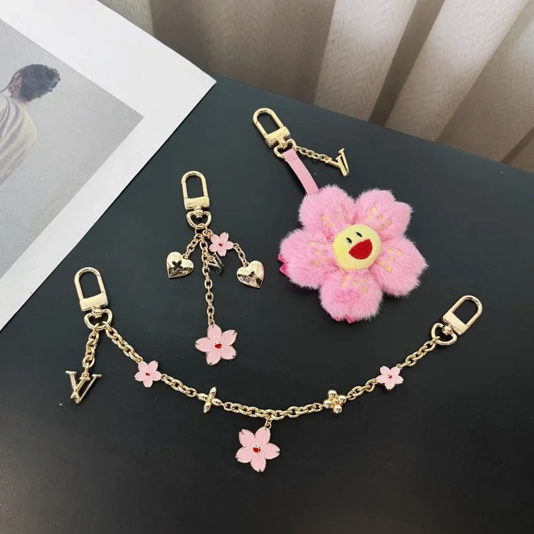 Plush cherry blossom bag charm sunflower bag charm fashion keychain charm peach blossom bracelet keychain