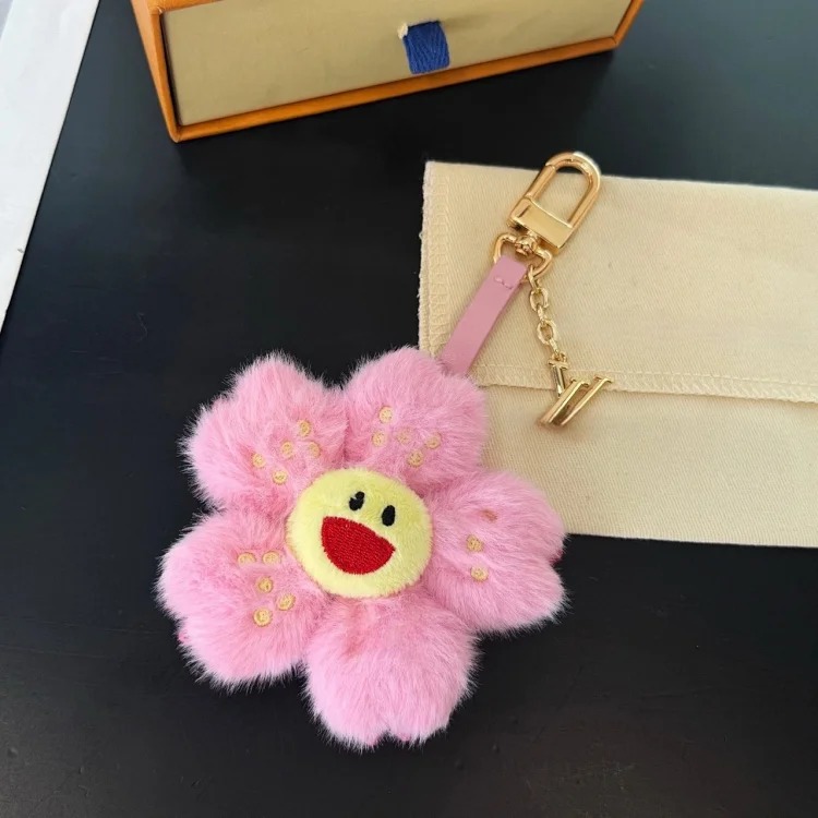 Plush cherry blossom bag charm sunflower bag charm fashion keychain charm peach blossom bracelet keychain