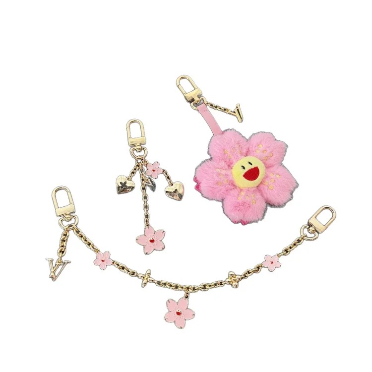 Plush cherry blossom bag charm sunflower bag charm fashion keychain charm peach blossom bracelet keychain