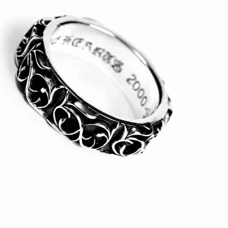 Chrome Hearts Ch trendy sterling silver s925 Cronus ring men and women same style round tomb tombstone tomb cross retro