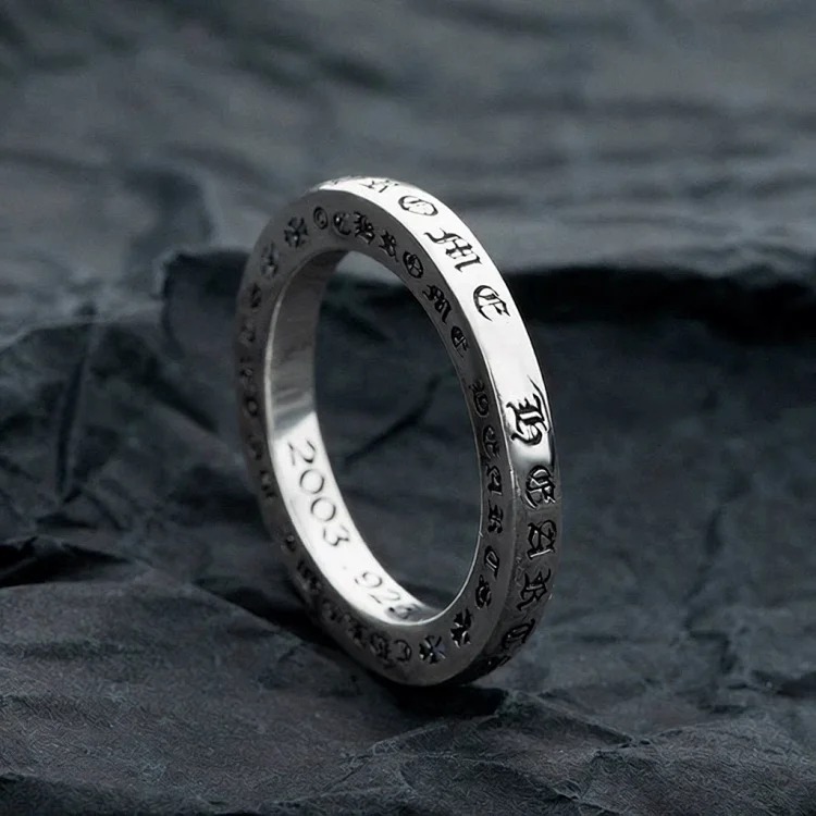 Chrome Hearts Ch trendy sterling silver s925 Cronus ring men and women same style round tomb tombstone tomb cross retro