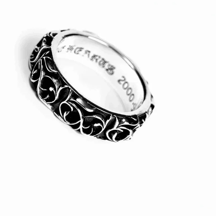 Chrome Hearts Ch trendy sterling silver s925 Cronus ring men and women same style round tomb tombstone tomb cross retro