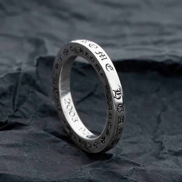 Chrome Hearts Ch trendy sterling silver s925 Cronus ring men and women same style round tomb tombstone tomb cross retro