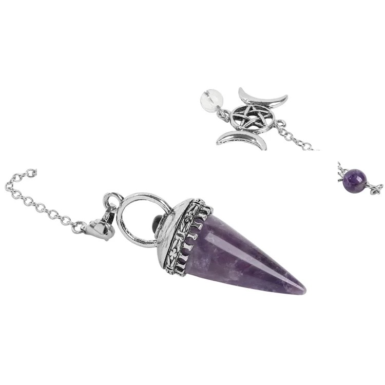 European and American cross-border new natural crystal pendulum, star and moon seven-color chain cone pendant, retro personalized accessories wholesale
