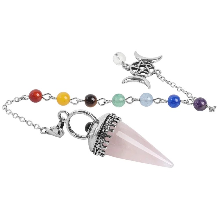 European and American cross-border new natural crystal pendulum, star and moon seven-color chain cone pendant, retro personalized accessories wholesale