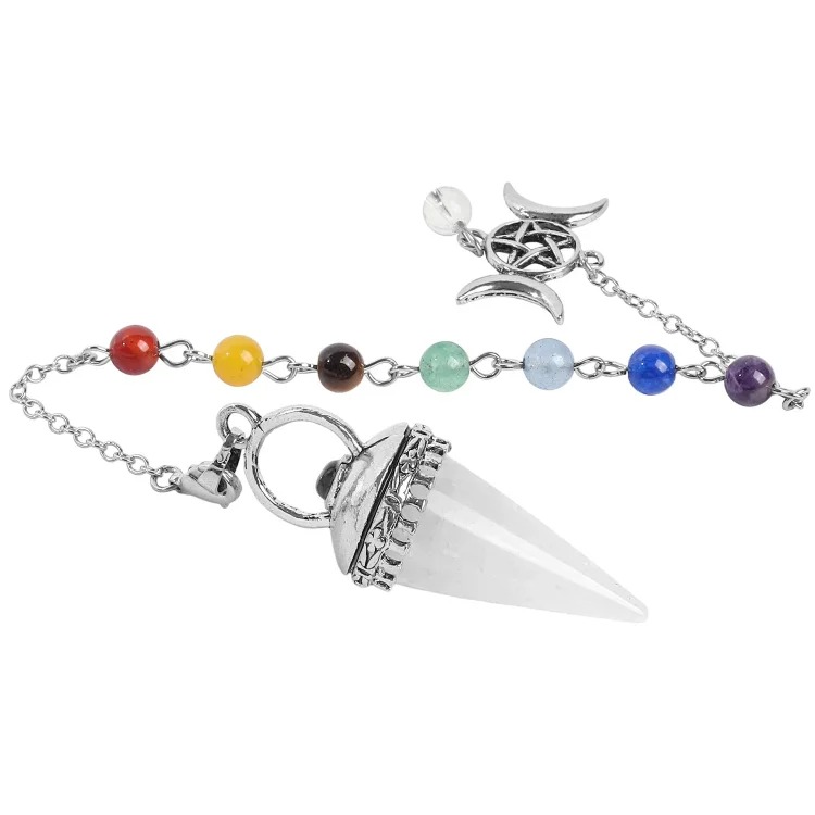 European and American cross-border new natural crystal pendulum, star and moon seven-color chain cone pendant, retro personalized accessories wholesale