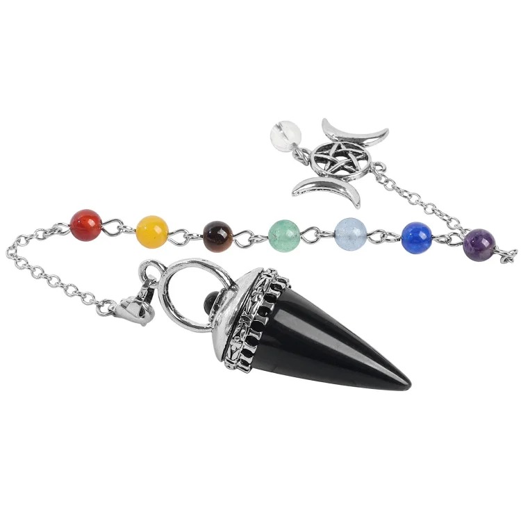 European and American cross-border new natural crystal pendulum, star and moon seven-color chain cone pendant, retro personalized accessories wholesale