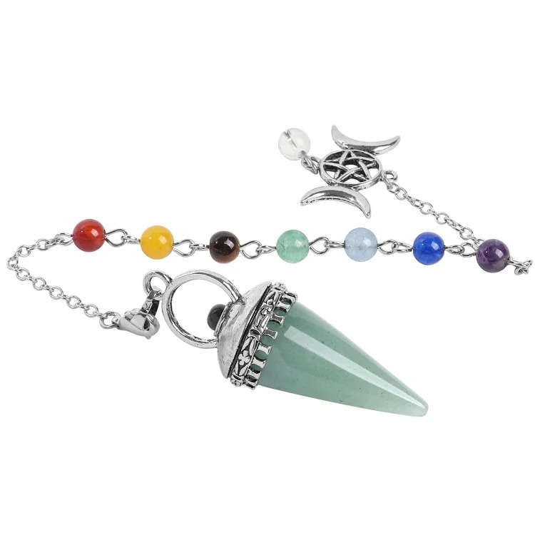 European and American cross-border new natural crystal pendulum, star and moon seven-color chain cone pendant, retro personalized accessories wholesale