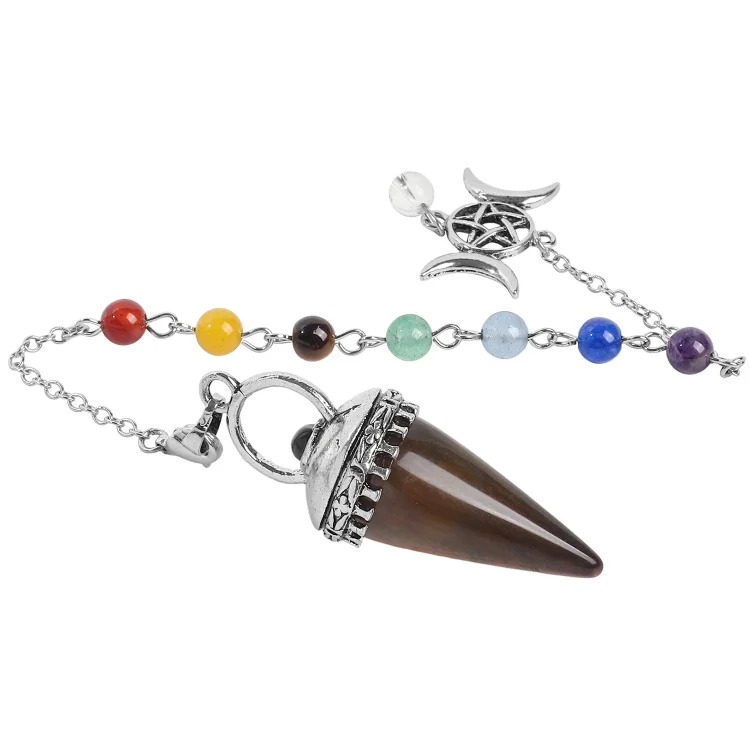 European and American cross-border new natural crystal pendulum, star and moon seven-color chain cone pendant, retro personalized accessories wholesale