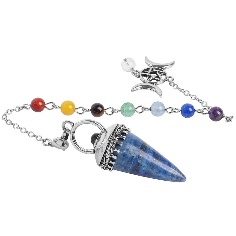 European and American cross-border new natural crystal pendulum, star and moon seven-color chain cone pendant, retro personalized accessories wholesale