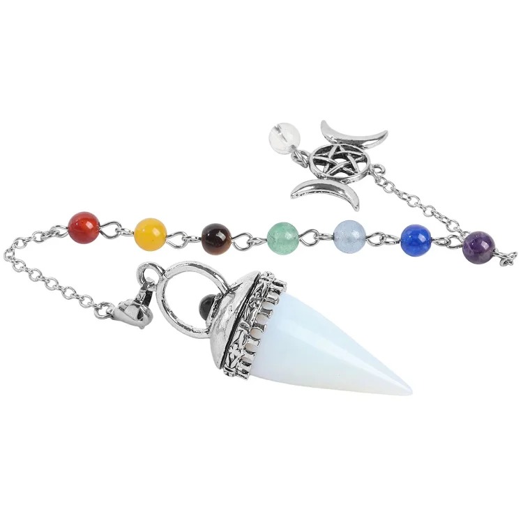 European and American cross-border new natural crystal pendulum, star and moon seven-color chain cone pendant, retro personalized accessories wholesale