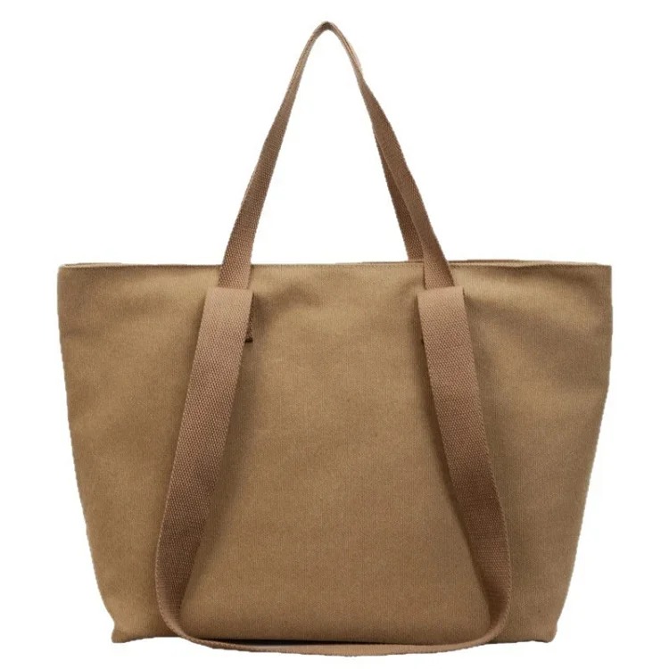 Foreign trade canvas bag Japanese retro simple solid color handbag large capacity commuter tote bag casual shoulder bag trendy