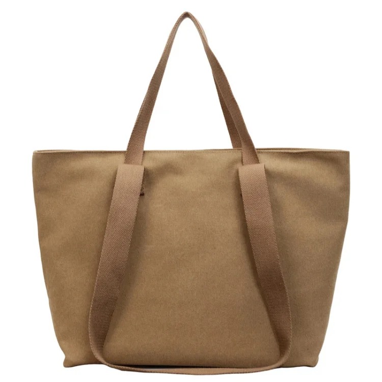 Foreign trade canvas bag Japanese retro simple solid color handbag large capacity commuter tote bag casual shoulder bag trendy