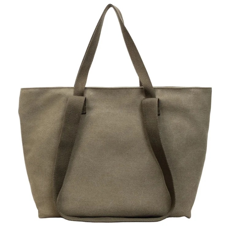 Foreign trade canvas bag Japanese retro simple solid color handbag large capacity commuter tote bag casual shoulder bag trendy