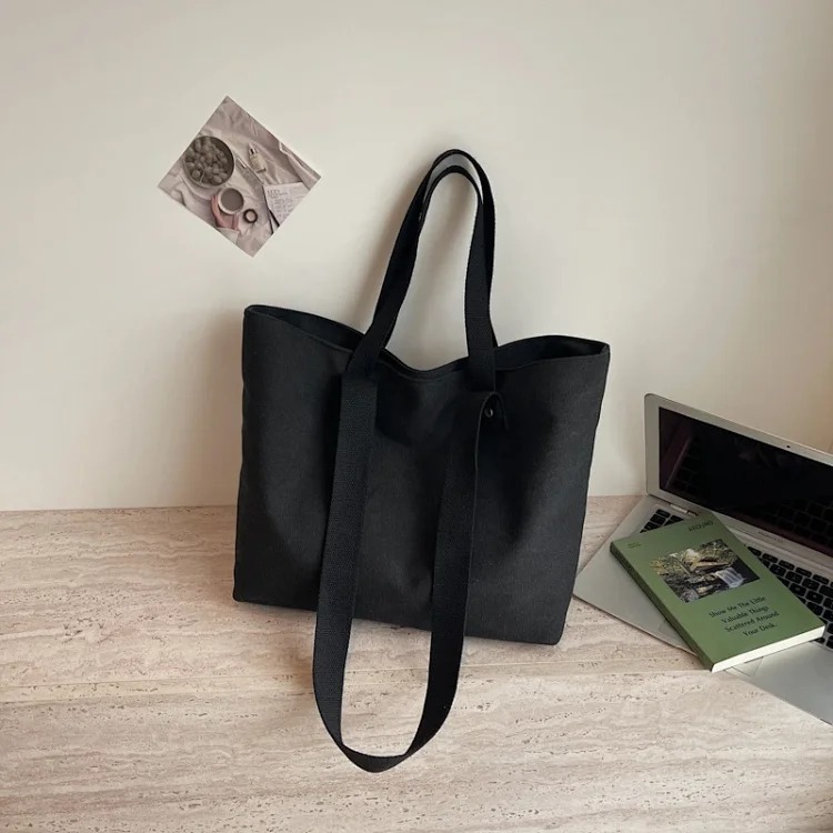 Foreign trade canvas bag Japanese retro simple solid color handbag large capacity commuter tote bag casual shoulder bag trendy