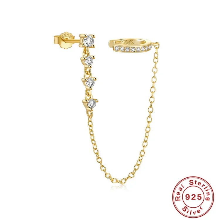 S925 sterling silver single row diamond-encrusted non-hole ear clip tassel single diamond earrings European and American cross-border best-selling INS earrings