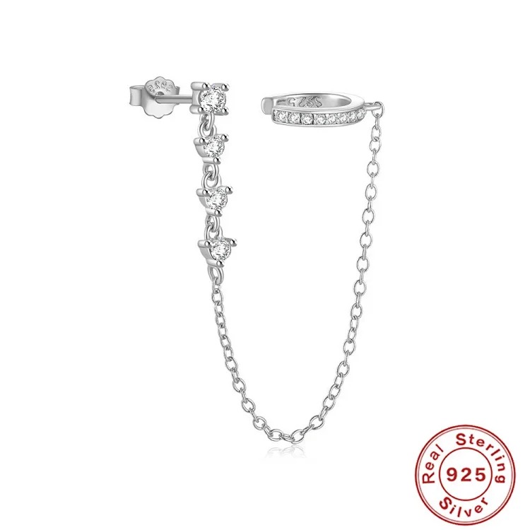 S925 sterling silver single row diamond-encrusted non-hole ear clip tassel single diamond earrings European and American cross-border best-selling INS earrings