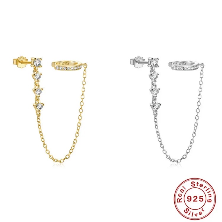 S925 sterling silver single row diamond-encrusted non-hole ear clip tassel single diamond earrings European and American cross-border best-selling INS earrings