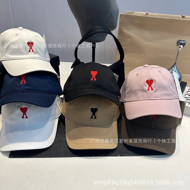 Cute love baseball cap for women with big head circumference, wide brim, face-showing small sunhat, spring and autumn cute solid color embroidered peaked cap