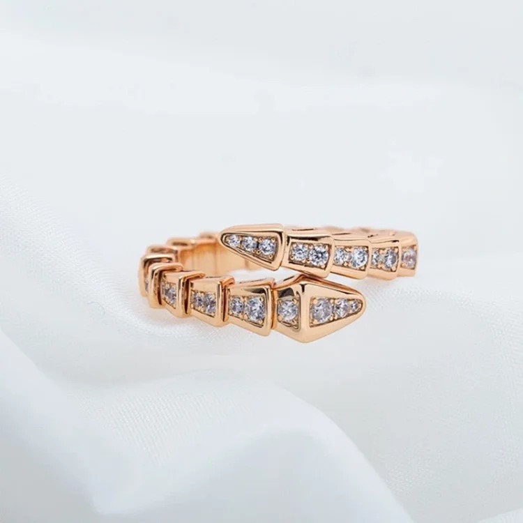 Full diamond snake ring open ring white shell snake bone diamond spirit snake ring female V gold high niche high-end sense image 2