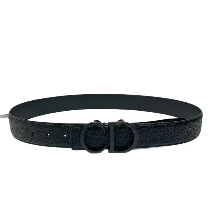 Men's genuine leather letter buckle belt black double-sided CD high-end first-layer cowhide temperament couple's trouser