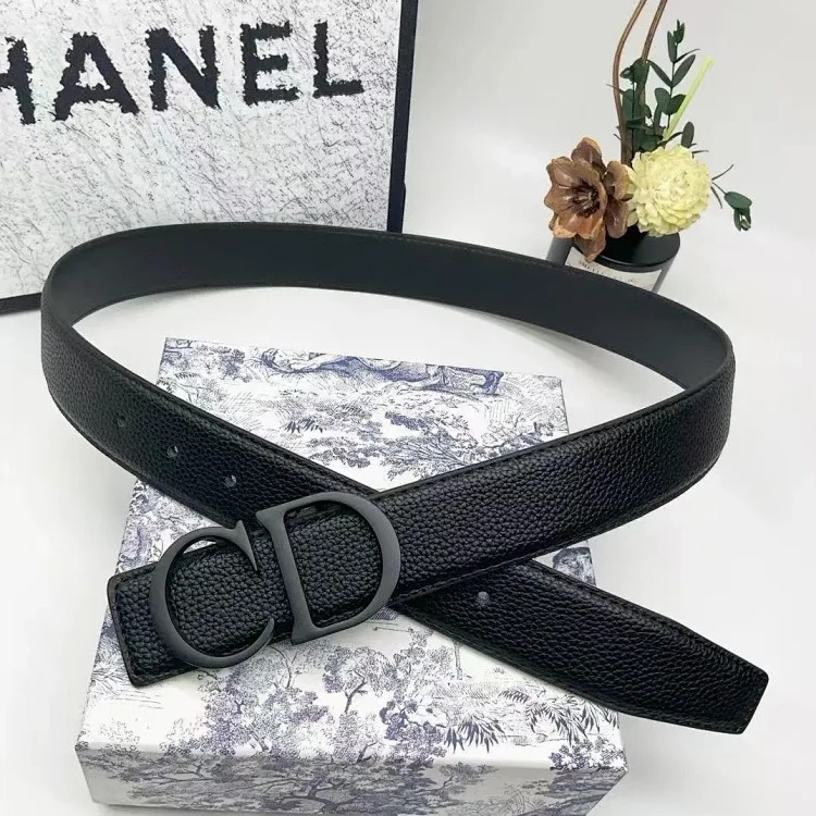 Men's genuine leather letter buckle belt black double-sided CD high-end first-layer cowhide temperament couple's trouser