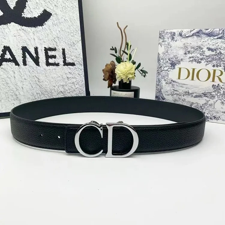 Men's genuine leather letter buckle belt black double-sided CD high-end first-layer cowhide temperament couple's trouser