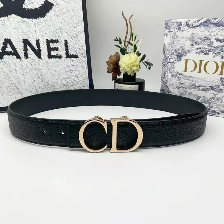Men's genuine leather letter buckle belt black double-sided CD high-end first-layer cowhide temperament couple's trouser