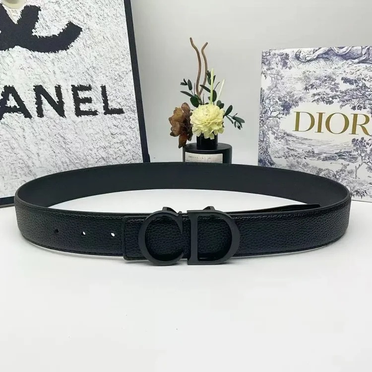 Men's genuine leather letter buckle belt black double-sided CD high-end first-layer cowhide temperament couple's trouser