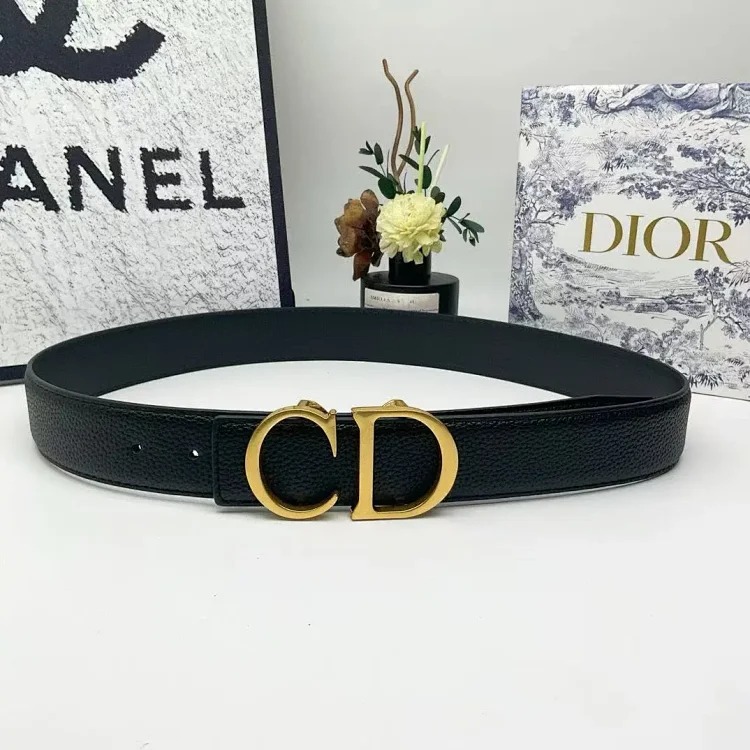 Men's genuine leather letter buckle belt black double-sided CD high-end first-layer cowhide temperament couple's trouser
