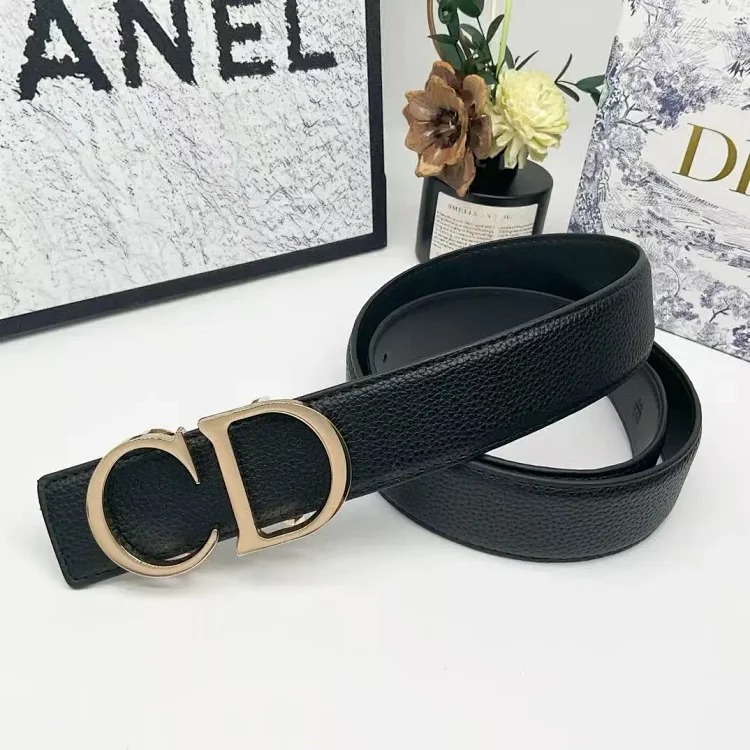 Men's genuine leather letter buckle belt black double-sided CD high-end first-layer cowhide temperament couple's trouser