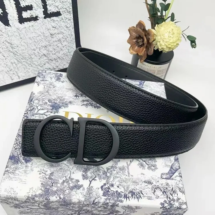 Men's genuine leather letter buckle belt black double-sided CD high-end first-layer cowhide temperament couple's trouser