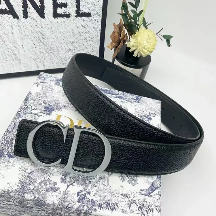 Men's genuine leather letter buckle belt black double-sided CD high-end first-layer cowhide temperament couple's trouser