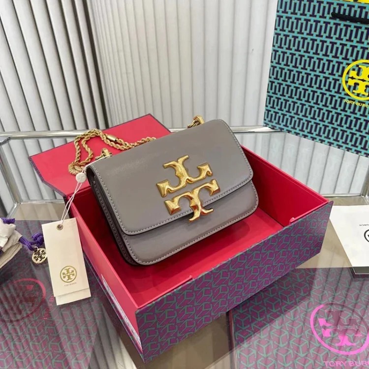 Torty Burch2024 new small gold brick tofu chain small square bag retro one-shoulder cross-body commuter women's bag trendy