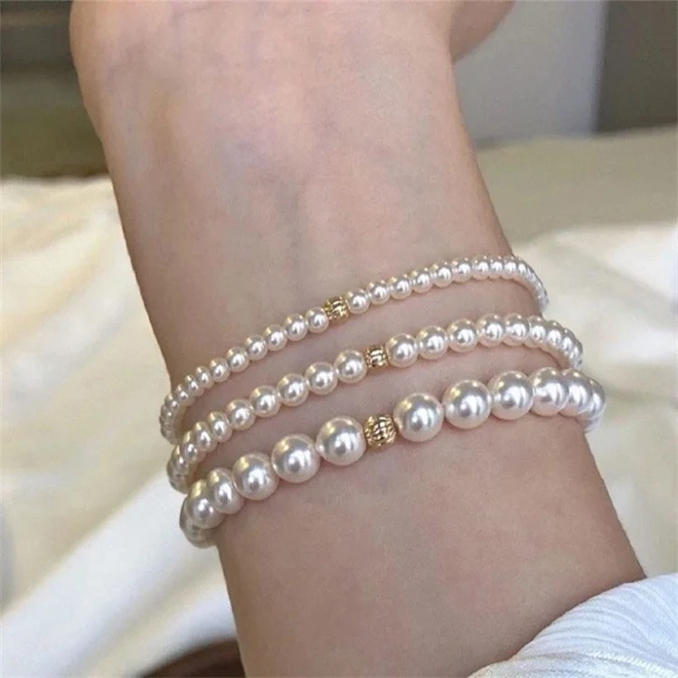 S925 sterling silver small gold beads Shijia pearl round bracelet exquisite and versatile same style niche design high-end bracelet